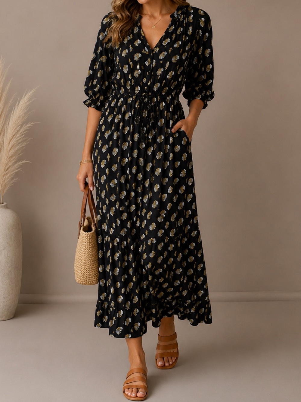 Julia Amory Women's Cotton Boho Embroidered  Maxi/Midi Dress Small